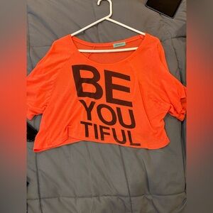 Workshop "BE YOU TIFUL" Graphic Cropped Dolman Tee – Orange – Size S